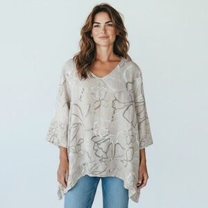 Camille & Co. 100% Linen Floral V-Neck Asymmetrical Hem Made in Italy Size Small
